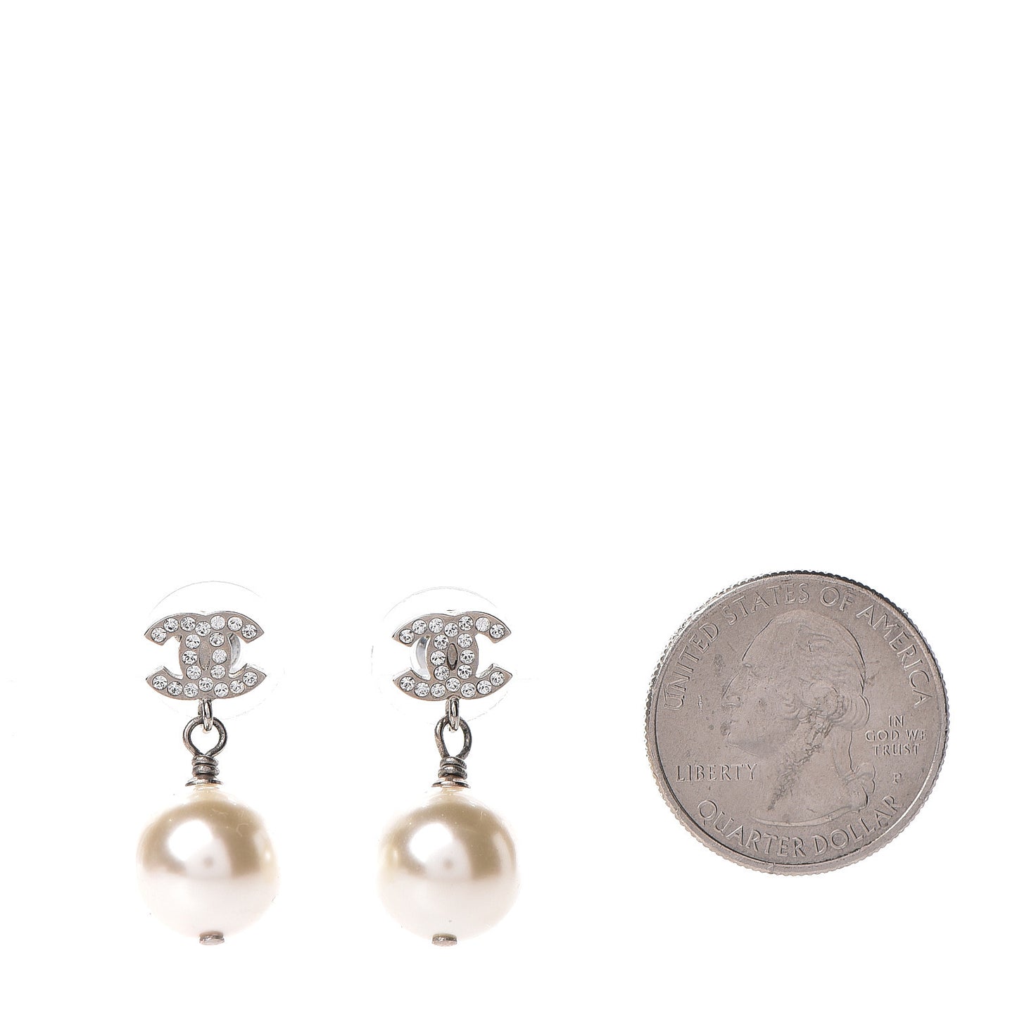 Crystal Pearl CC Drop Earrings Silver Pearly White