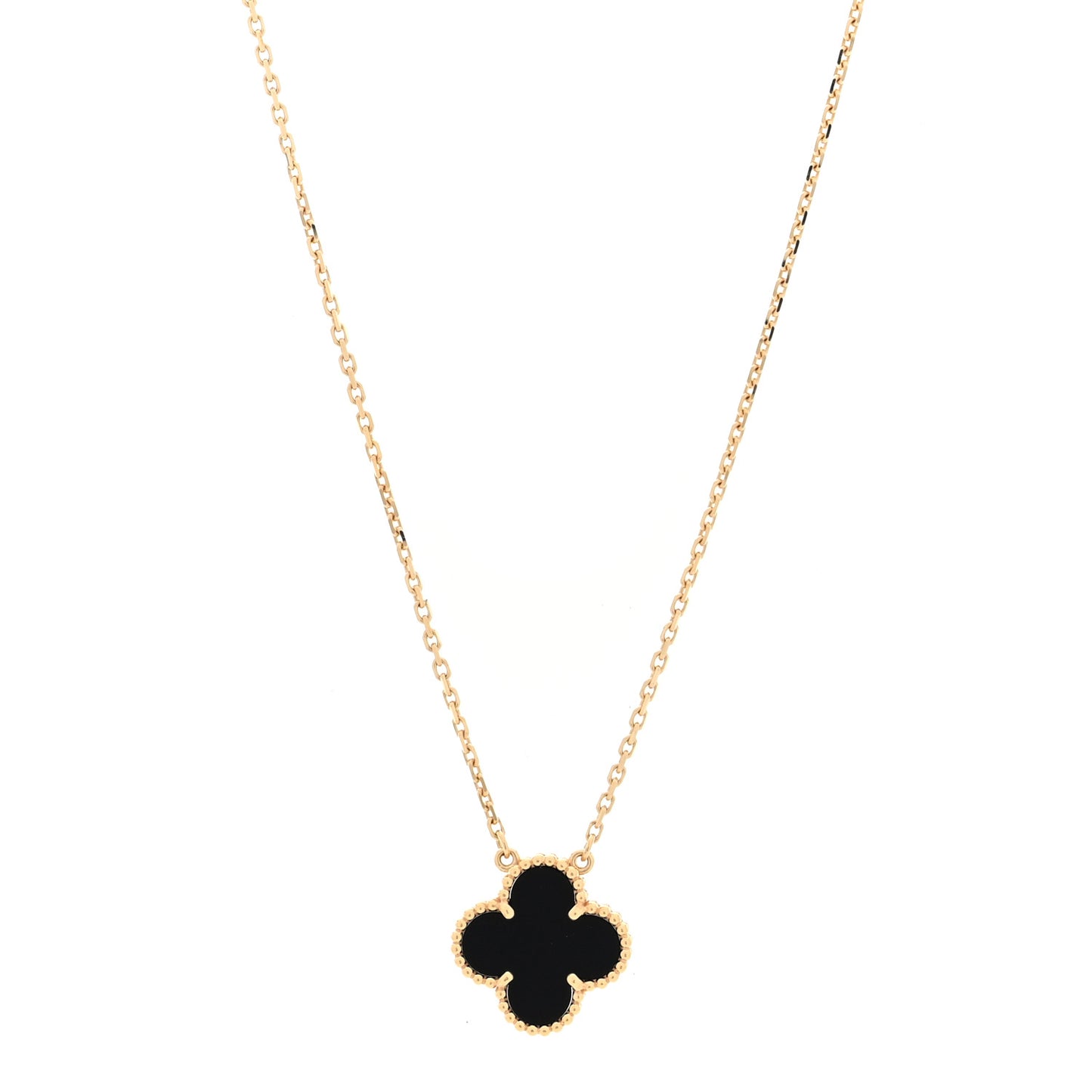 18K Yellow Gold Black Onyx Vintage Alhambra Pendant Necklace