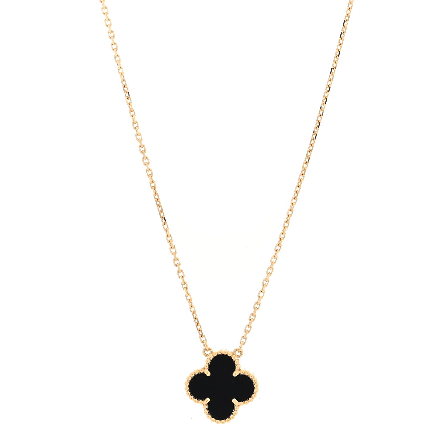 Van Cleef & Arpels 18K Yellow Gold Black Onyx Vintage Alhambra Pendant Necklace 1 of 5