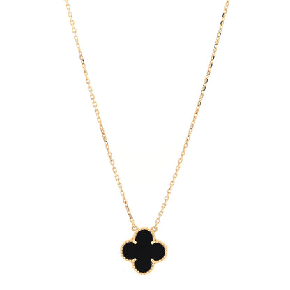 Van Cleef & Arpels 18K Yellow Gold Black Onyx Vintage Alhambra Pendant Necklace 1 of 5
