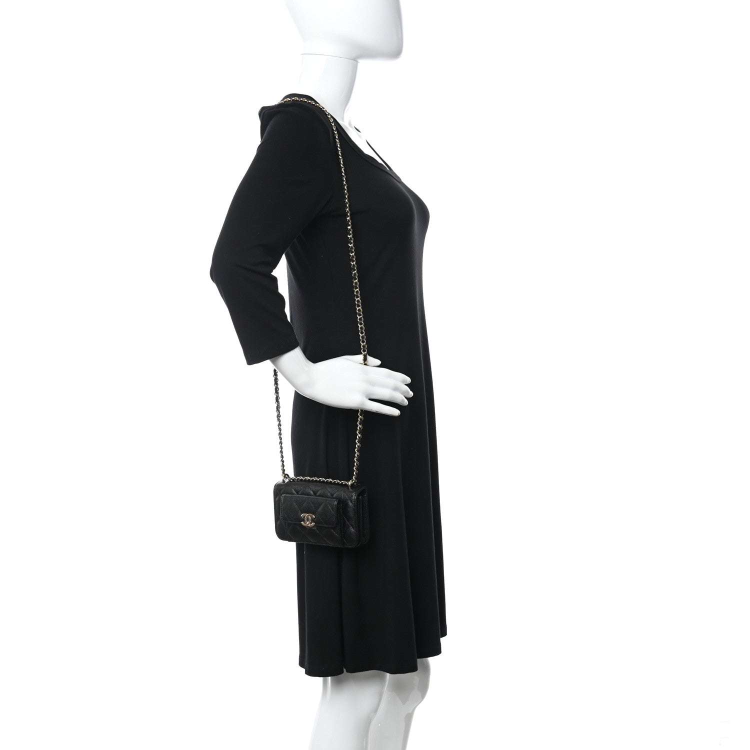 Chanel Caviar Quilted Pocket Twins Clutch With Chain Black 2 of 12