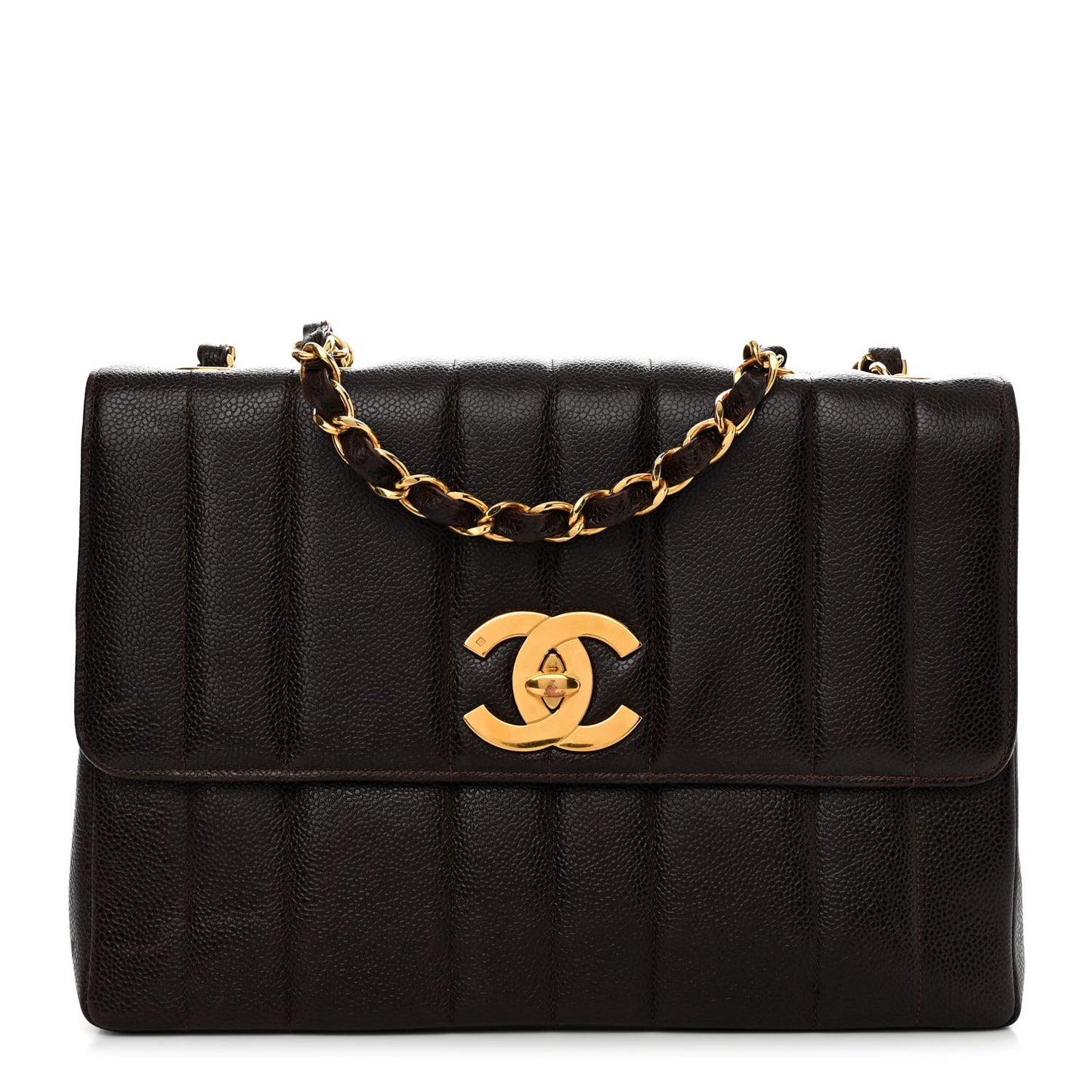 Caviar Vertical Quilted Jumbo Single Flap Brown