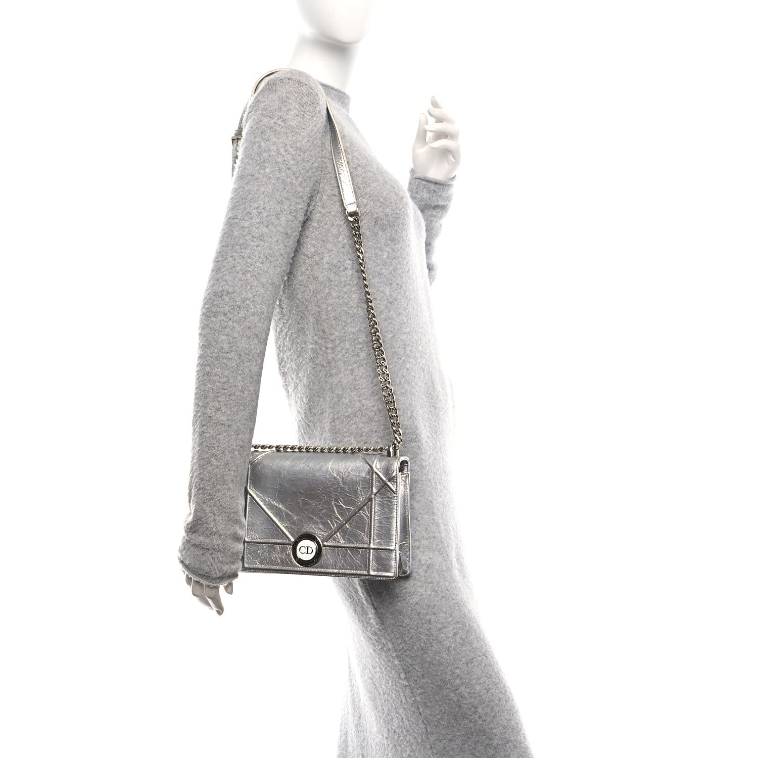 Christian Dior Metallic Crinkled Lambskin Medium Diorama Flap Bag