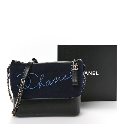 Chanel Calfskin Wool Embroidered Paris Hamburg Small Gabrielle Hobo Dark Navy Blue 11 of 11