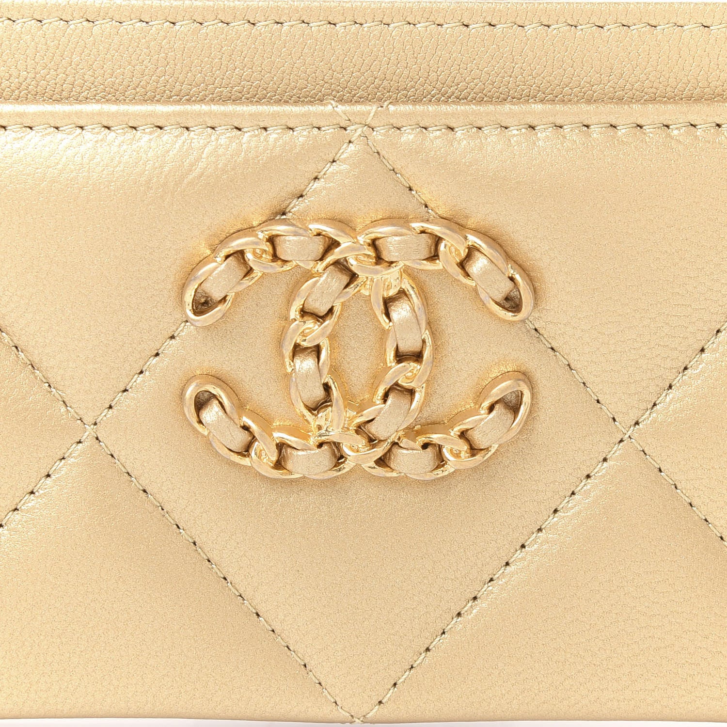 Chanel Metallic Goatskin Quilted Chanel 19 Card Holder Gold 10 of 11