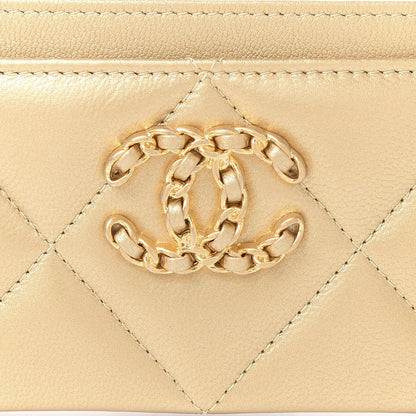 Chanel Metallic Goatskin Quilted Chanel 19 Card Holder Gold 10 of 11