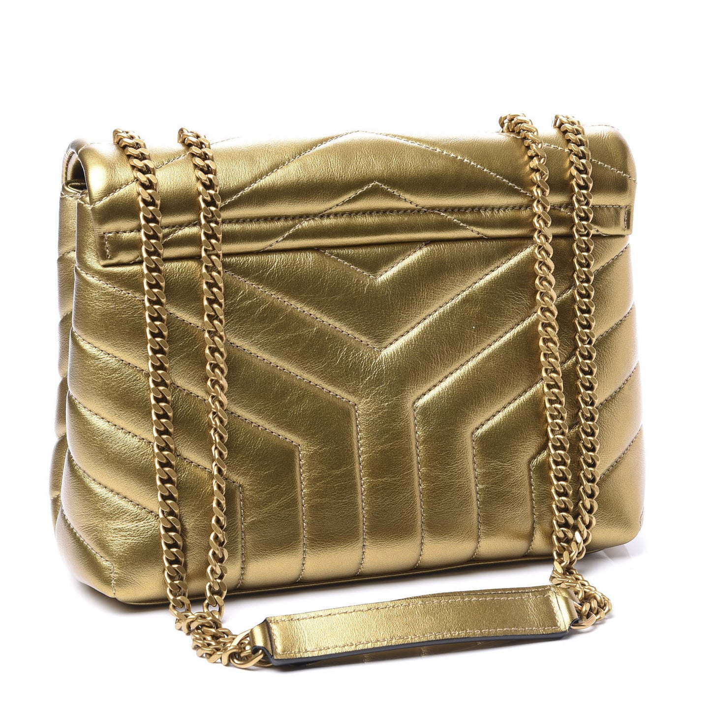 Metallic Calfskin Y Quilted Small Loulou Monogram Chain Satchel Gold