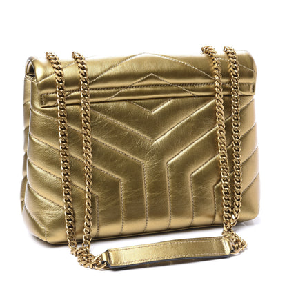 Saint Laurent Metallic Calfskin Y Quilted Small Loulou Monogram Chain Satchel Gold 2 of 10