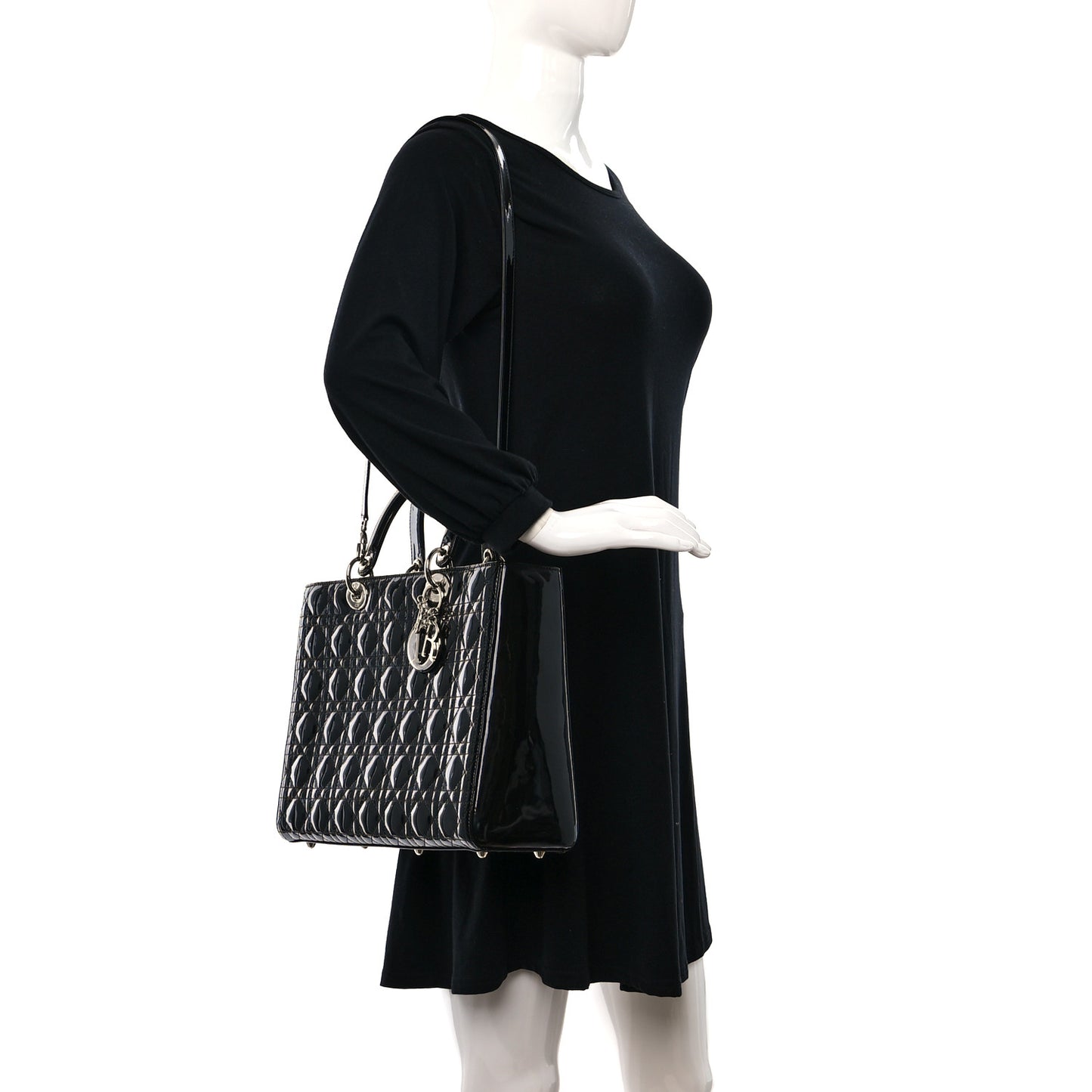 Patent Cannage Large Lady Dior Black