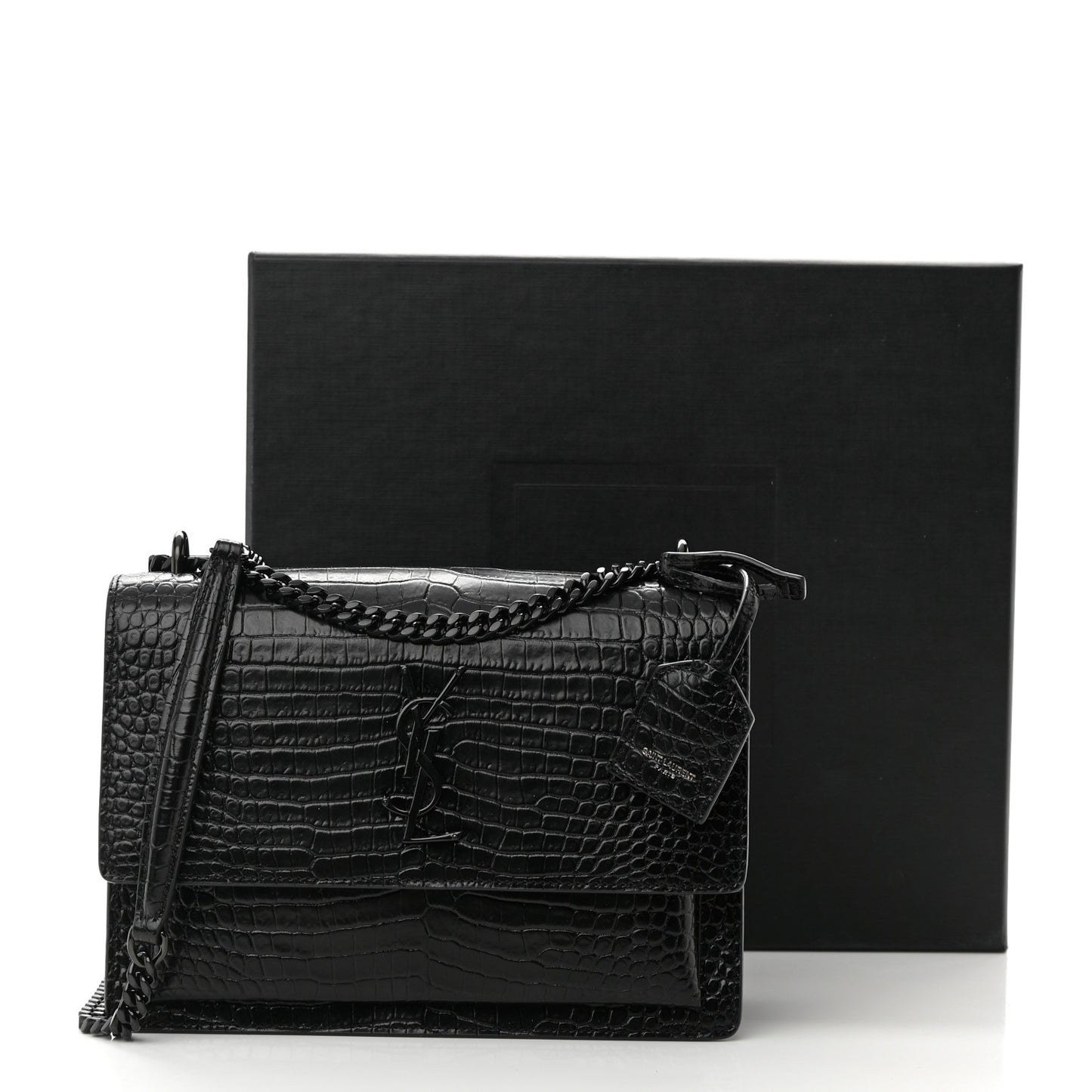 Calfskin Crocodile Embossed Medium Monochrome Monogram Sunset Black
