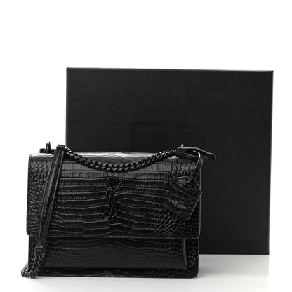 Saint Laurent Calfskin Crocodile Embossed Medium Monochrome Monogram Sunset Black 15 of 15