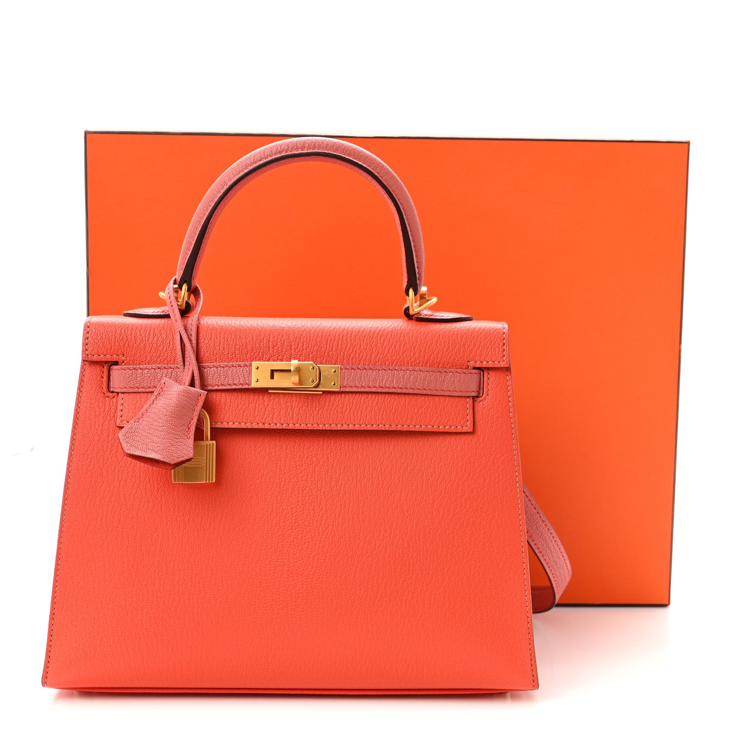 Hermes Chevre Mysore Horseshoe Kelly Sellier 25 Orange Poppy Rose Tea 10 of 10