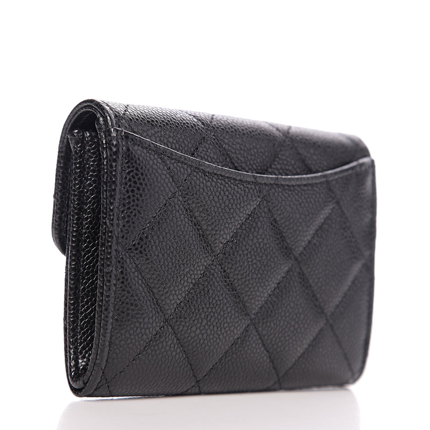 Caviar Quilted Flap Card Holder Black