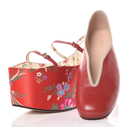 Gucci Malaga Kid Silk Hannelore Detachable Platform Slide 38 Hibiscus Red 11 of 17