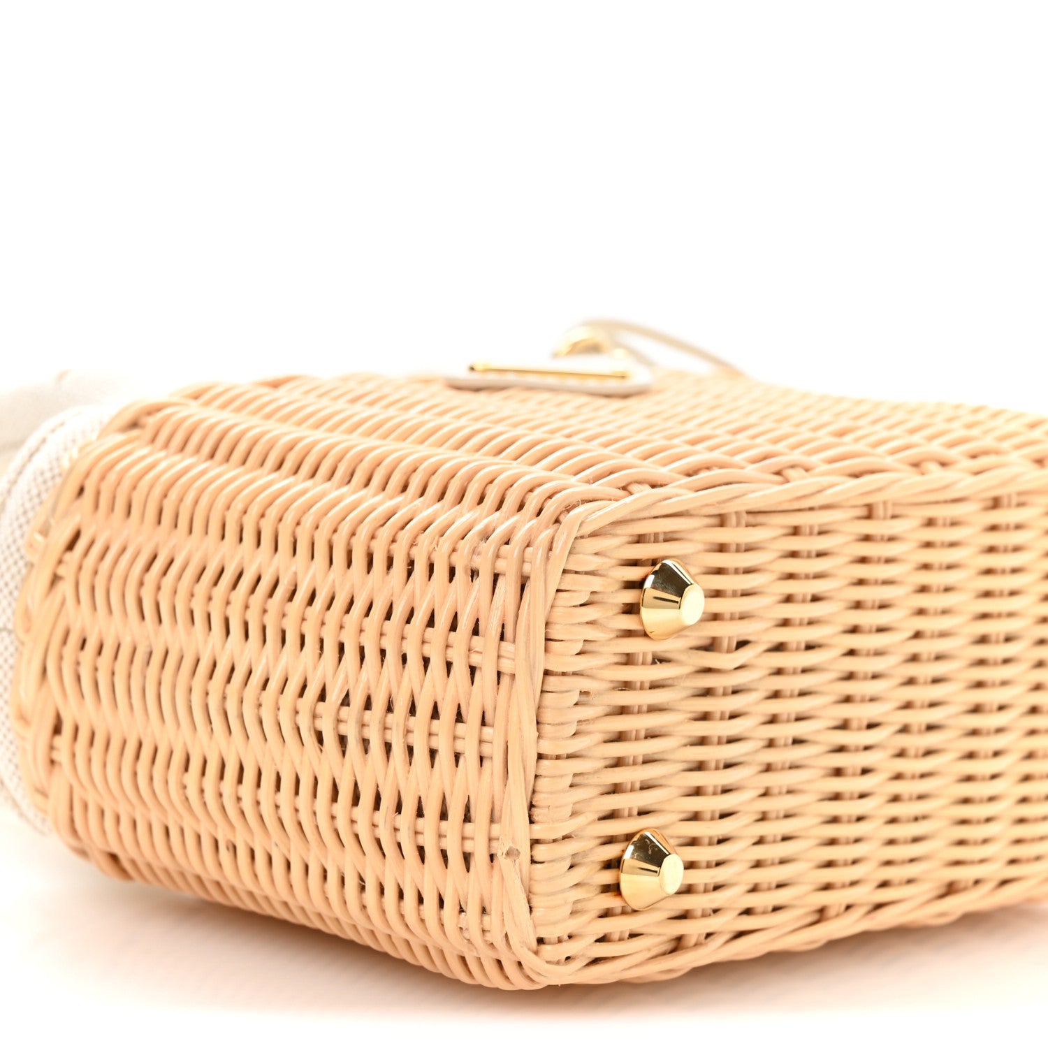 Prada Wicker Canvas Mini Tote Tan White 9 of 11
