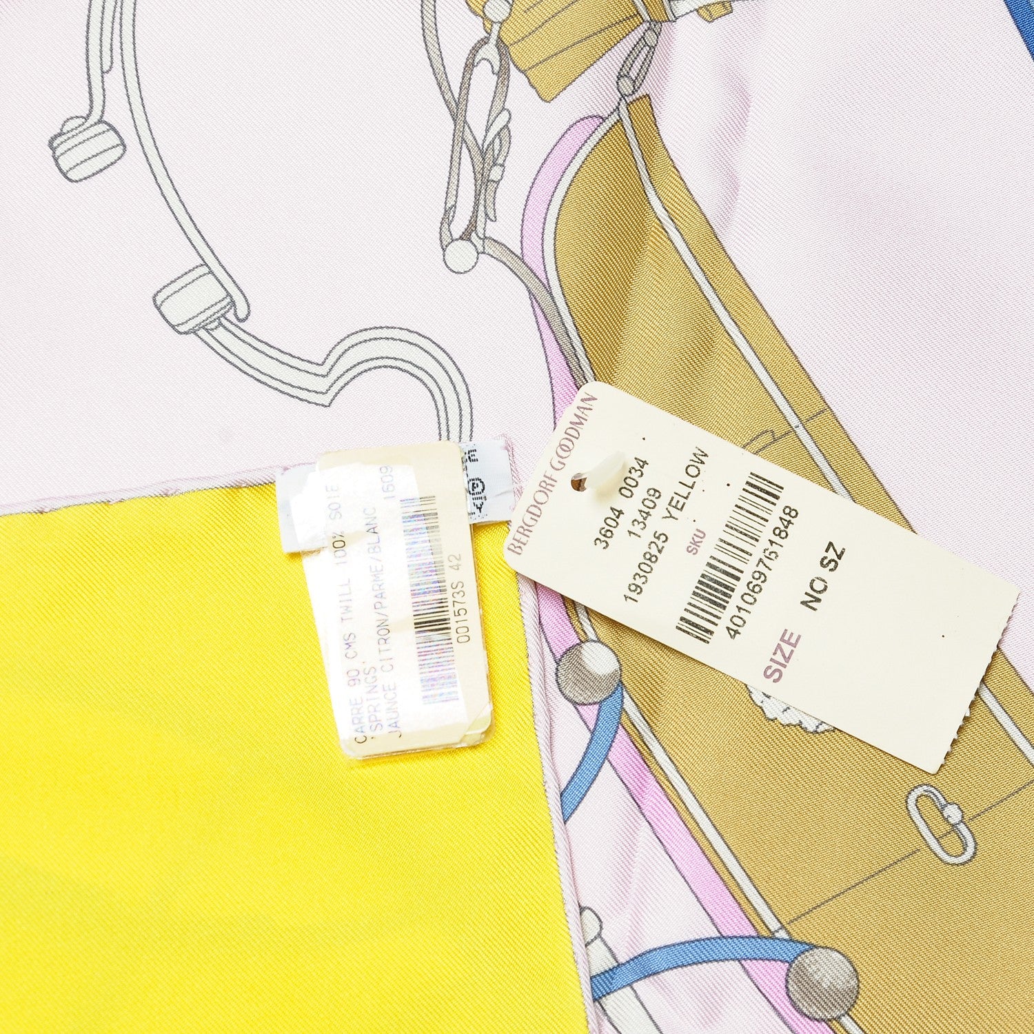 Hermes Silk Springs Scarf 90 Jaune Citron Parme Blanc 6 of 8