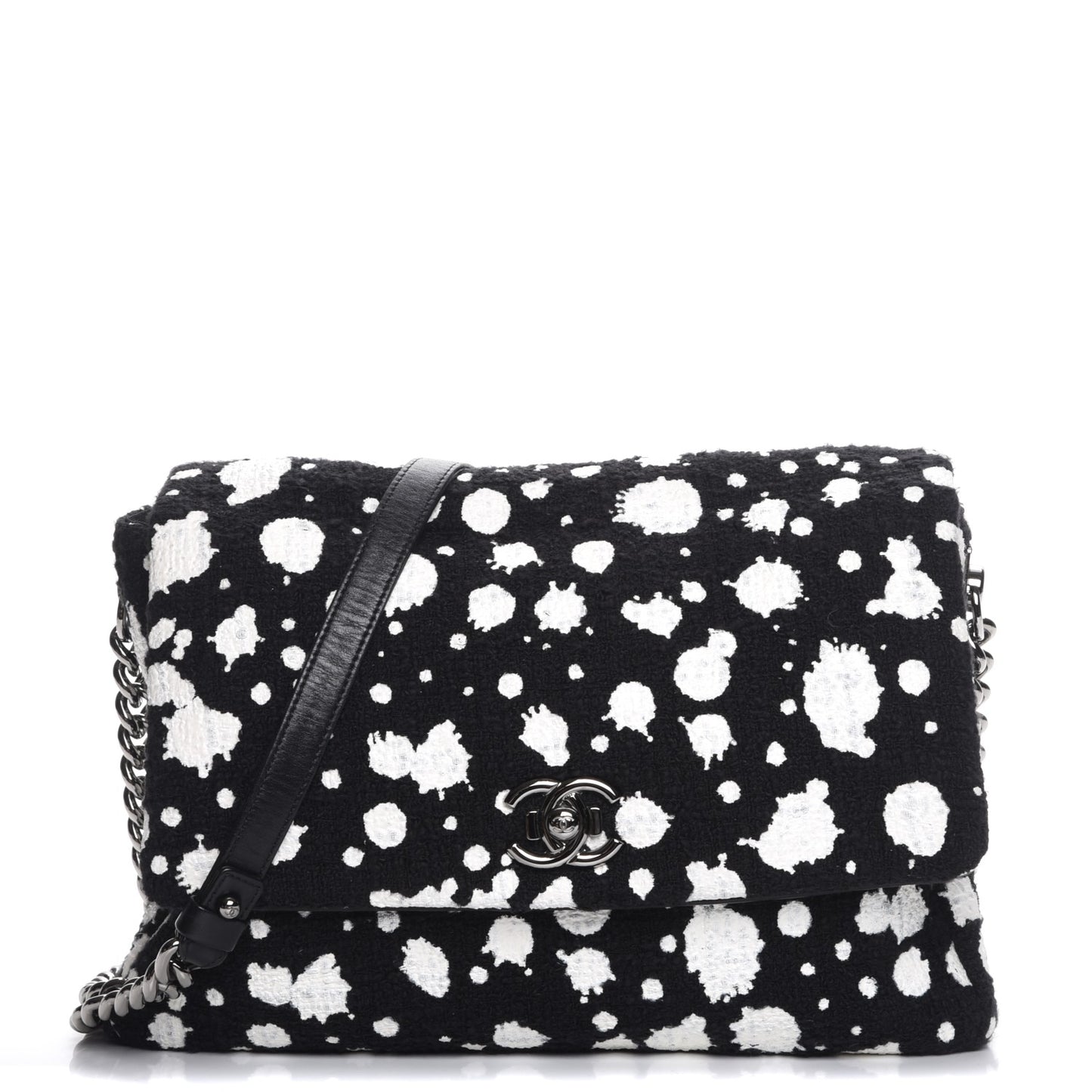 Painted Tweed Messenger Flap Bag Black