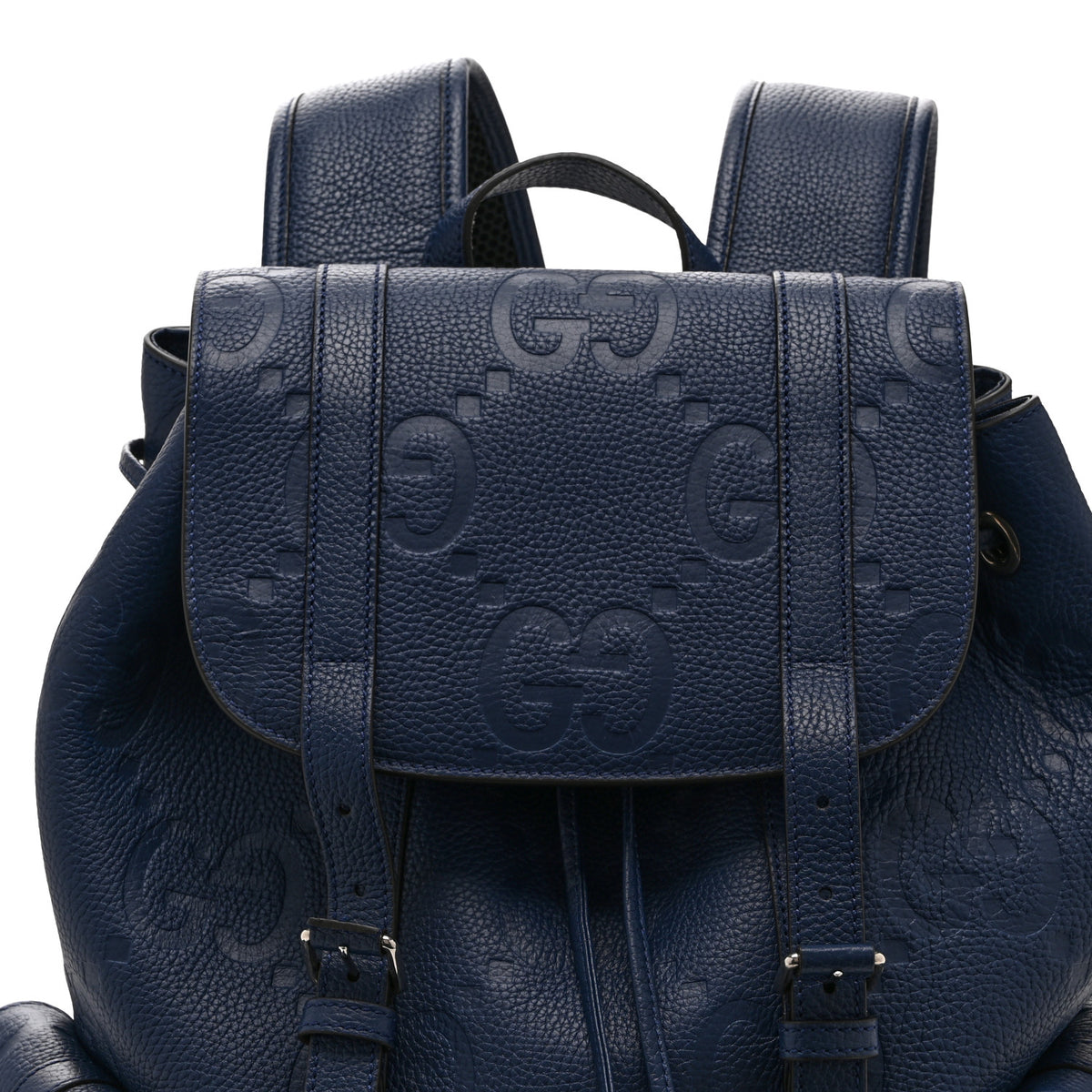 Piuma Calfskin Jumbo GG Embossed Double Buckle Backpack Navy