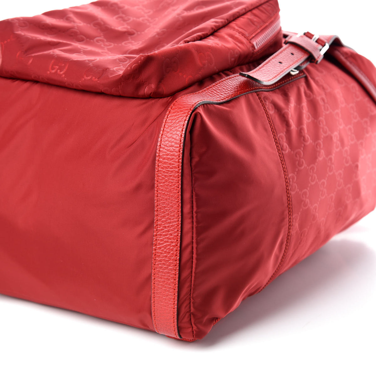 Gucci Nylon Monogram Dollar Calfskin Medium Light Double Buckle Backpack Vibrant Red 6 of 9