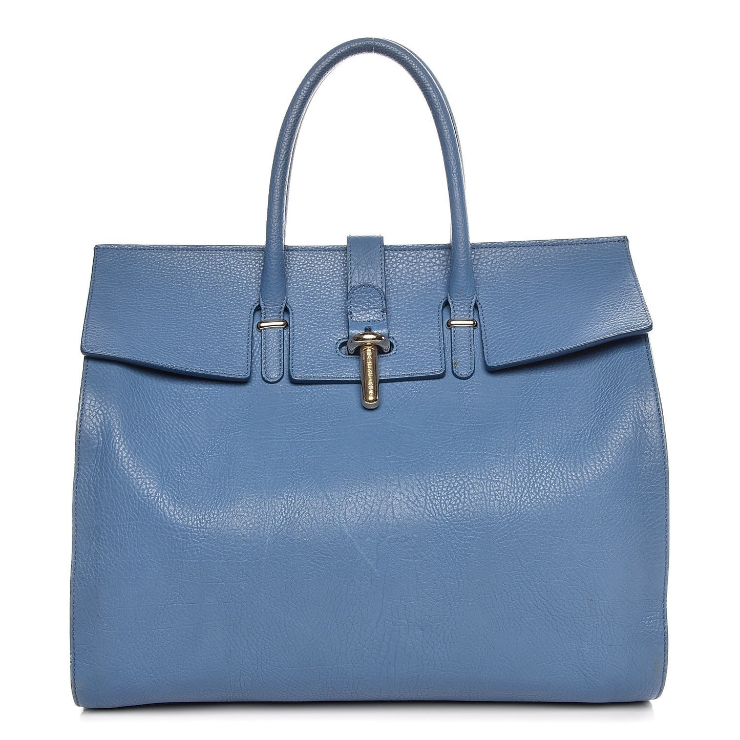 Grained Calfskin L Tube Round Tote Blue