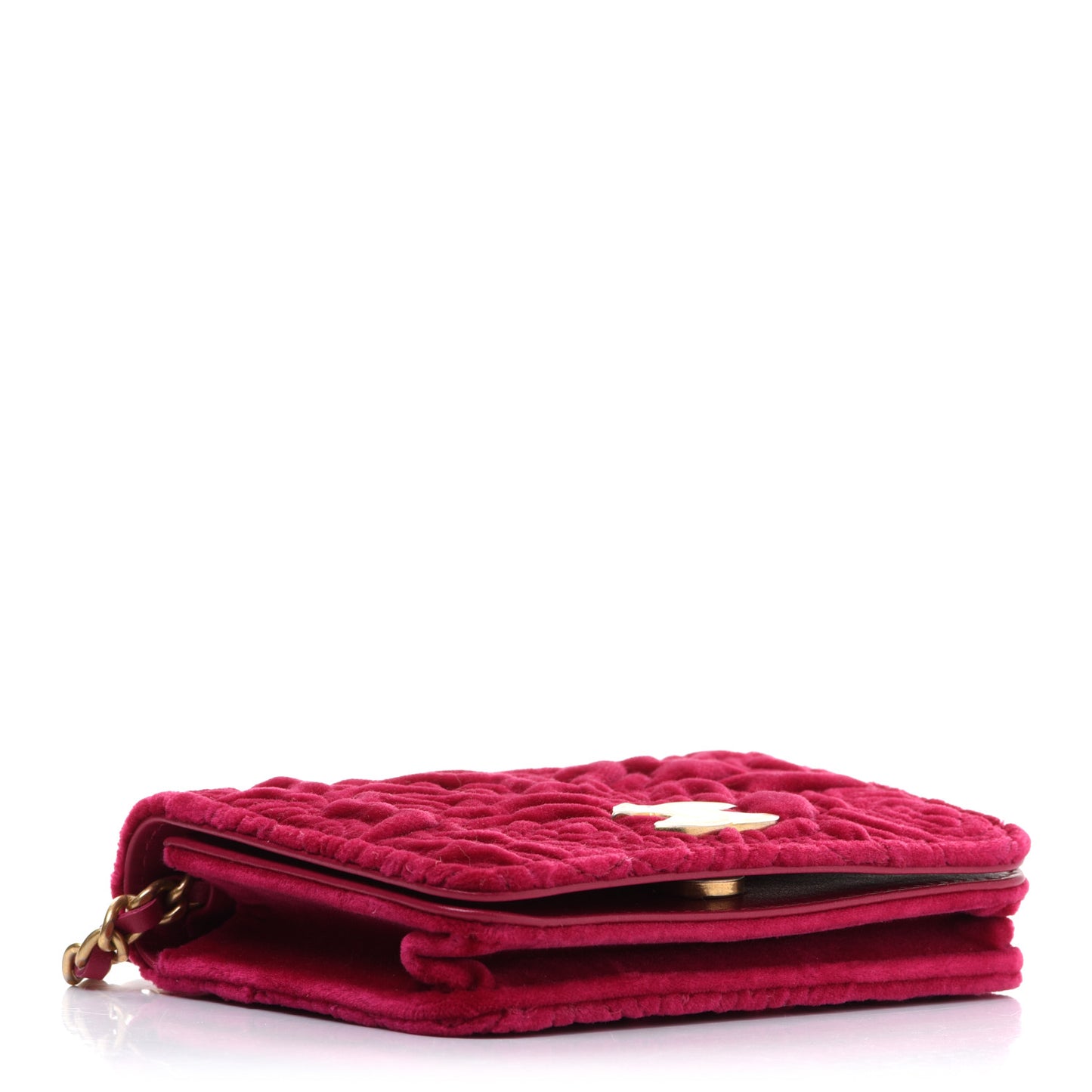 Velvet Quilted Camellia Velvet Flap Coin Purse With Chain Fuchsia
