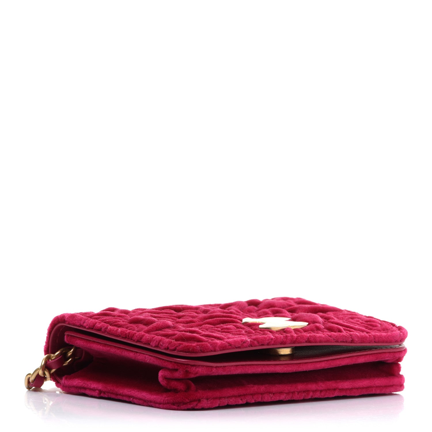 Chanel Velvet Quilted Camellia Velvet Flap Coin Purse With Chain Fuchsia 3 of 14