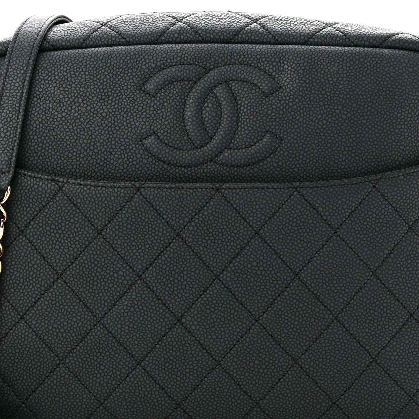 Caviar Quilted Large Coco Tassel Camera Case Black
