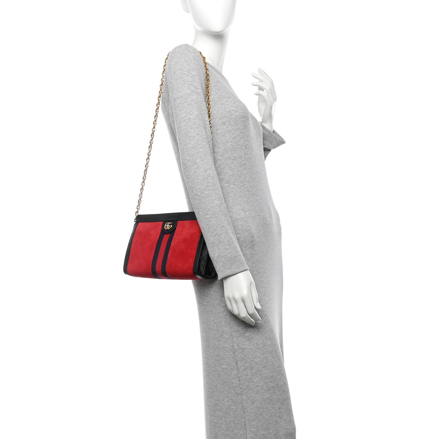 Gucci Suede Patent Web Medium Ophidia Chain Shoulder Bag Hibiscus Red Black 2 of 10