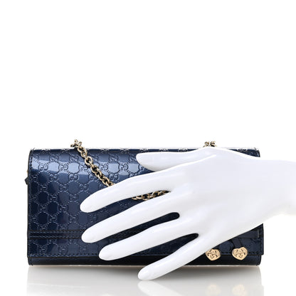 Gucci Metallic Patent Microguccissima Signature Chain Wallet Navy 2 of 12