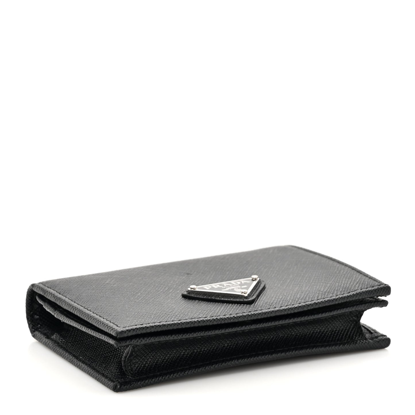 Saffiano Small Triangle Bi-Fold Wallet Black