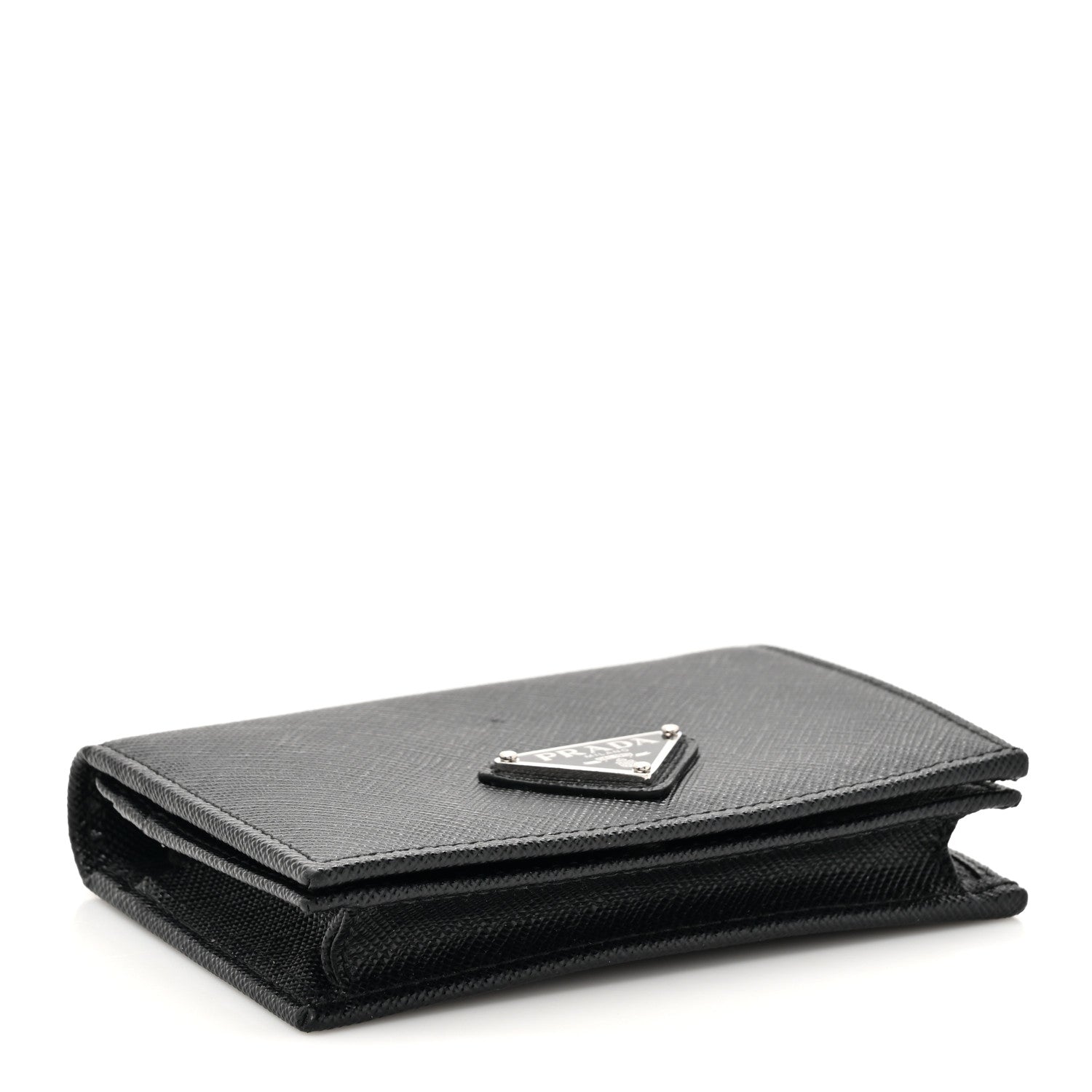 Prada Saffiano Small Triangle Bi-Fold Wallet Black 4 of 10
