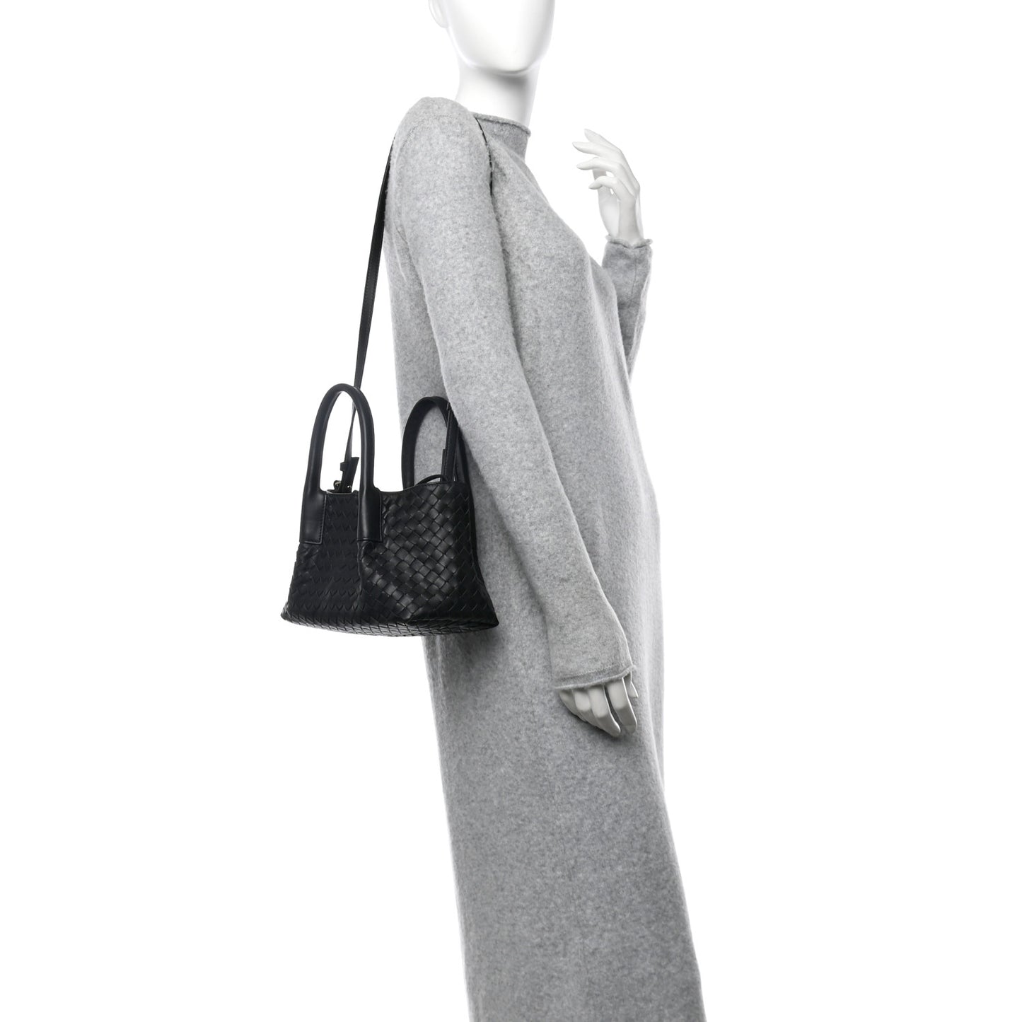 Calfskin Intrecciato Small Pinacoteca Tote Black Fondant