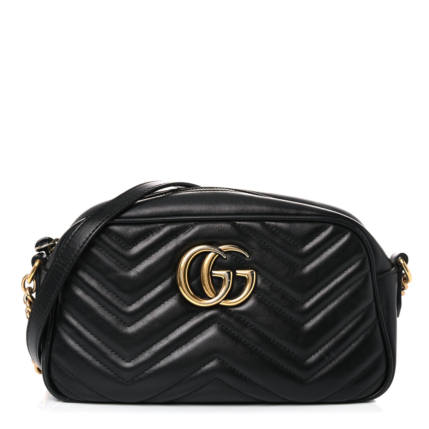 Gucci Calfskin Matelasse Small GG Marmont Chain Shoulder Bag Black 1 of 17