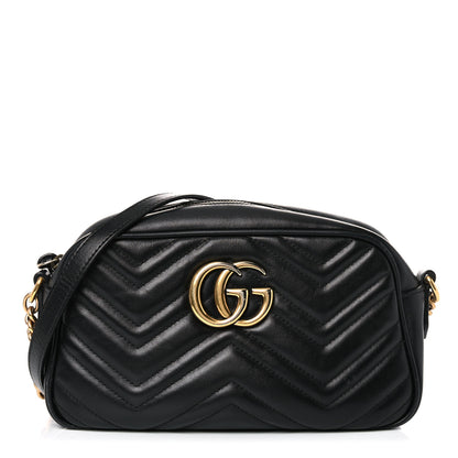 Gucci Calfskin Matelasse Small GG Marmont Chain Shoulder Bag Black 1 of 17