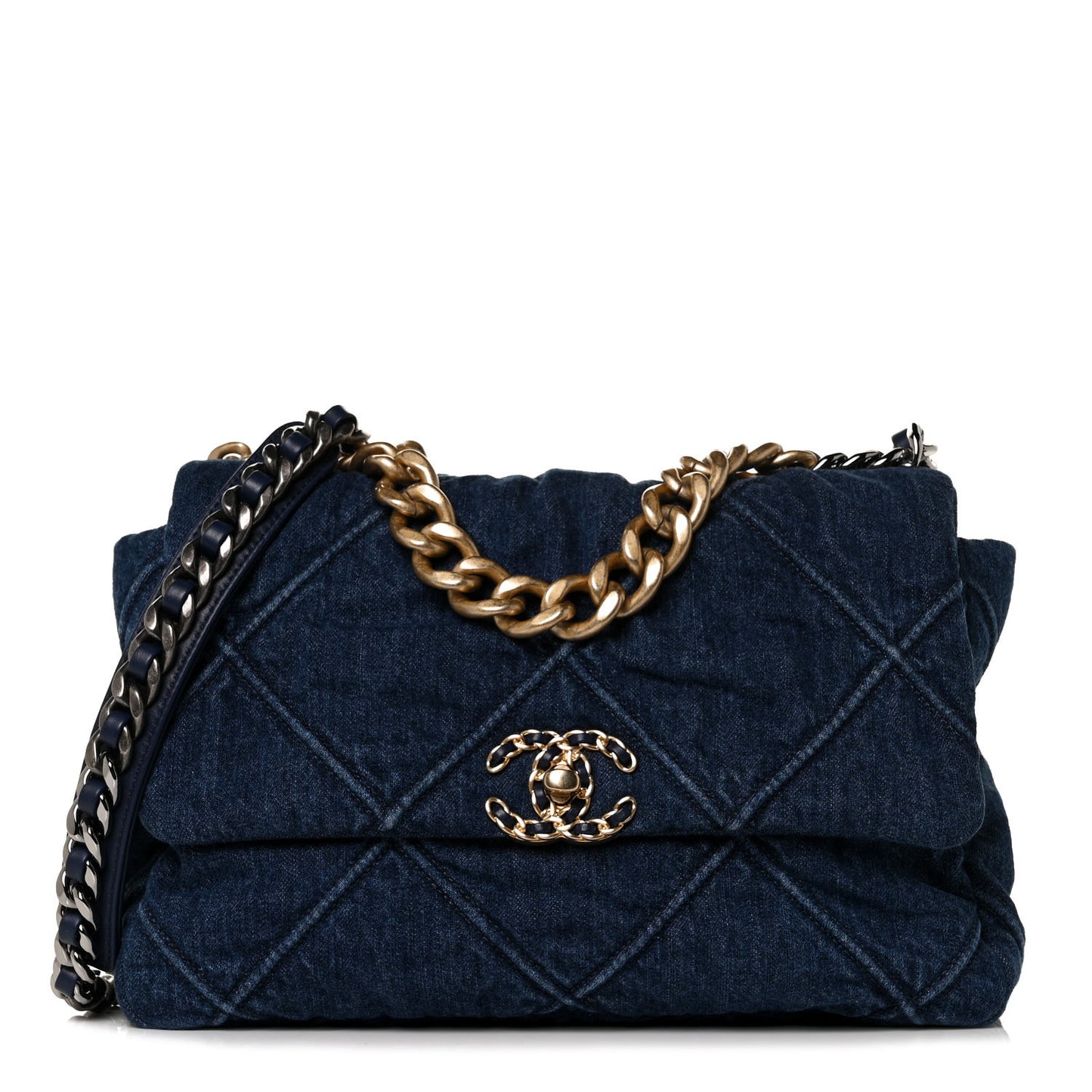 Denim Quilted Large Chanel 19 Flap Blue