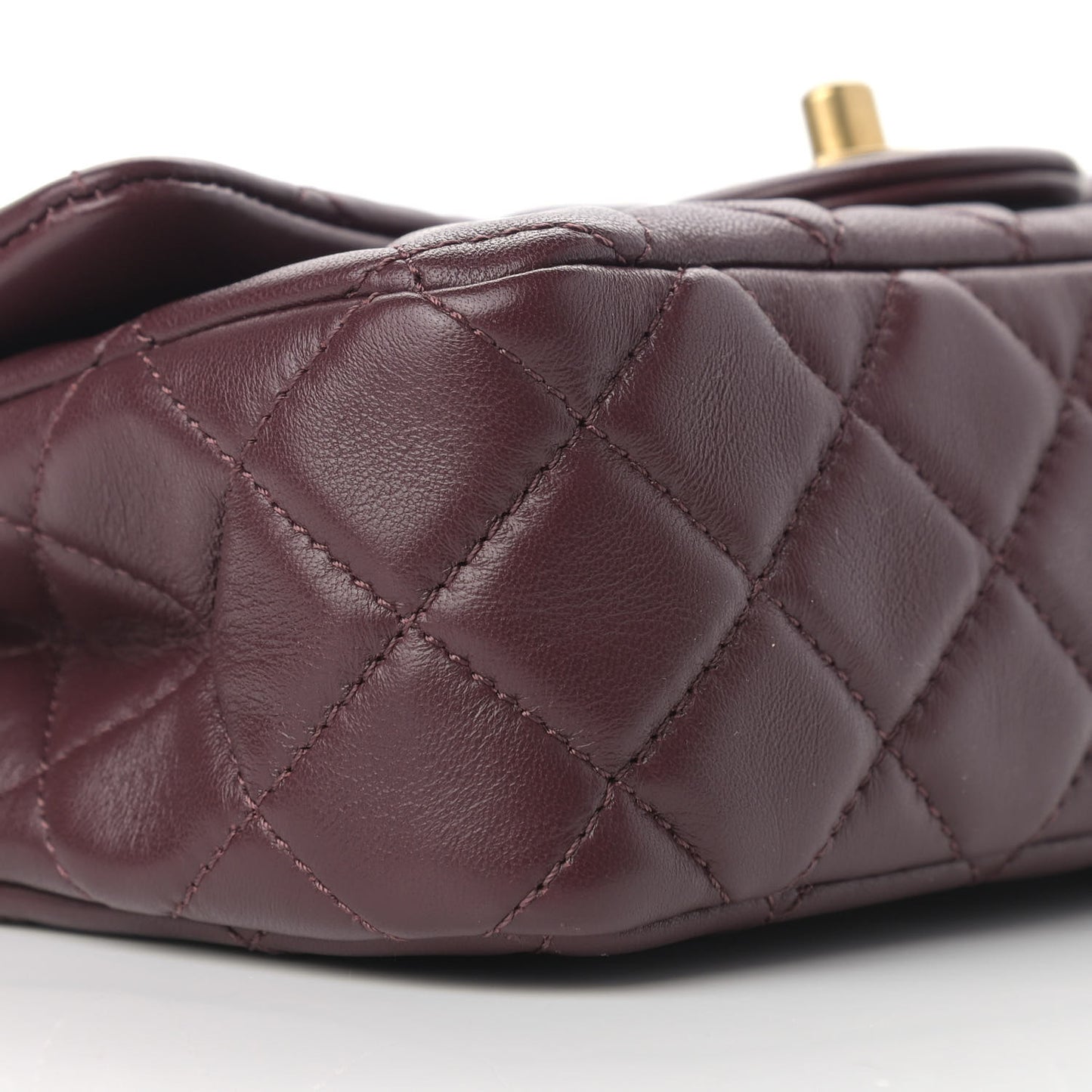 Lambskin Quilted Mini Rectangular Pearl Crush Flap Burgundy