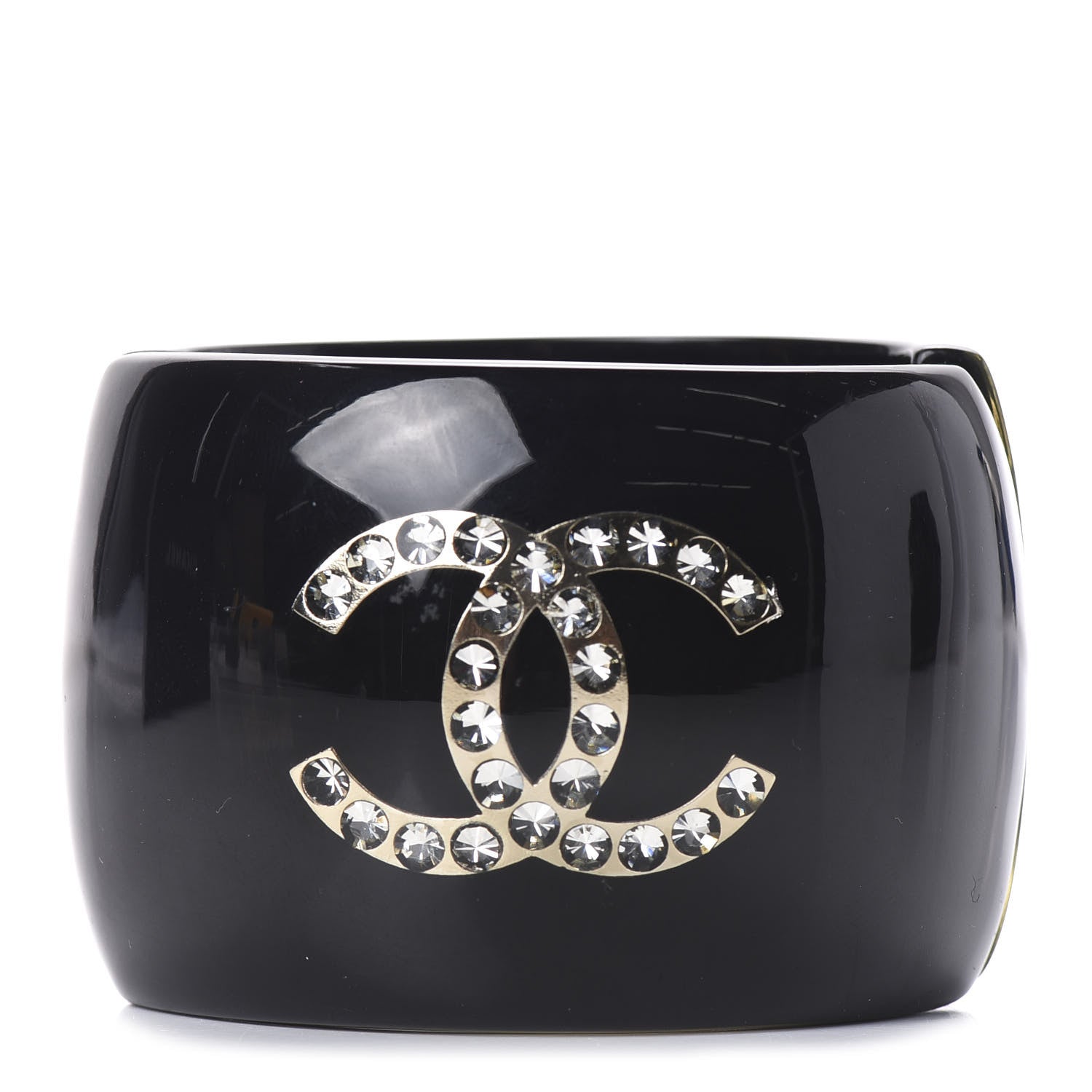 Chanel Resin Crystal Baguette CC Wide Cuff Black 1 of 6