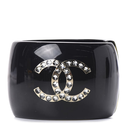 Chanel Resin Crystal Baguette CC Wide Cuff Black 1 of 6