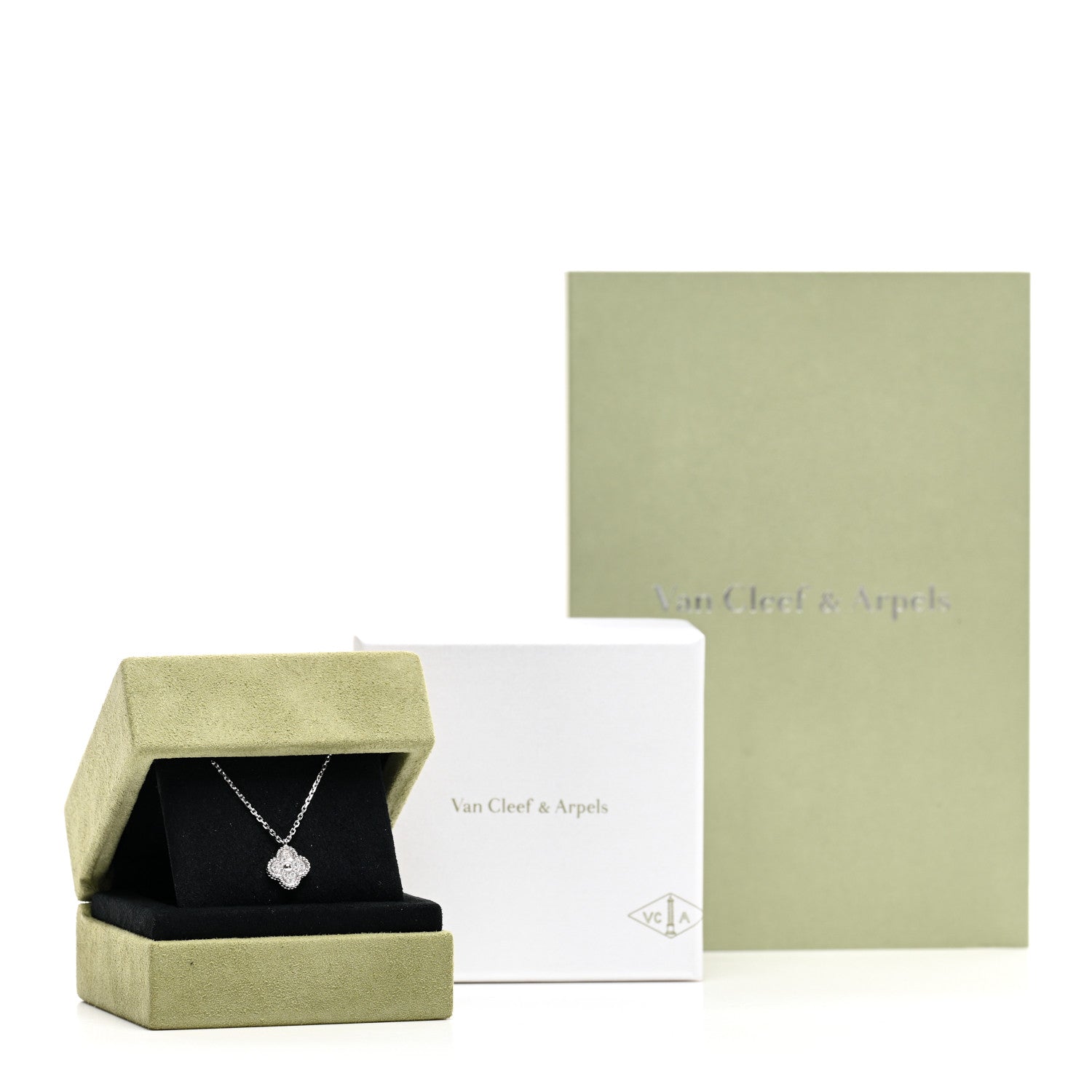 Van Cleef & Arpels 18K White Gold Diamond Sweet Alhambra Pendant Necklace 5 of 5