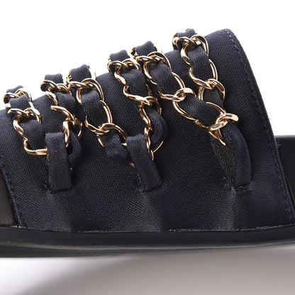 Chanel Satin Canvas Chain Flat Sandals 37 Marine 10 of 12