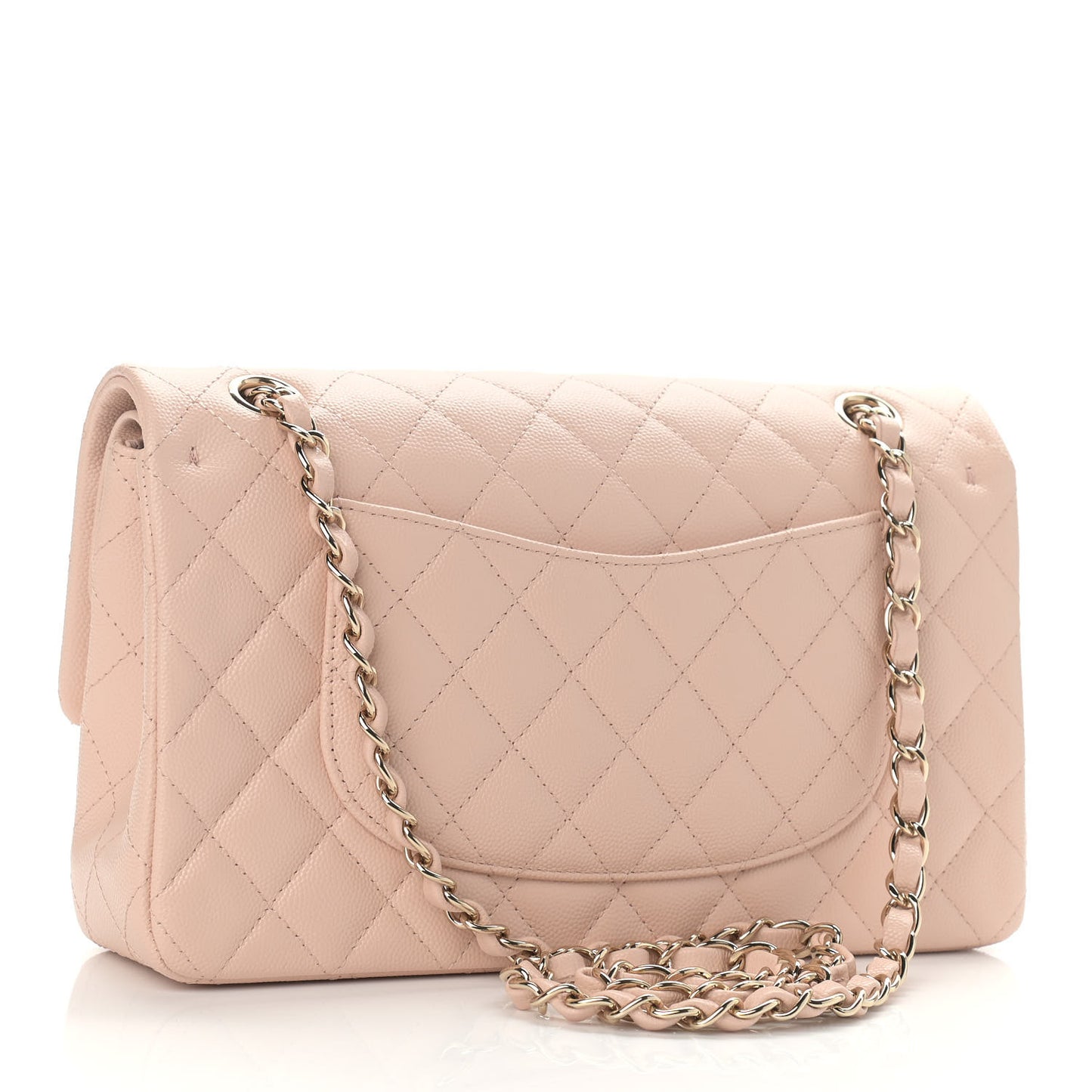 Caviar Quilted Medium Double Flap Light Beige