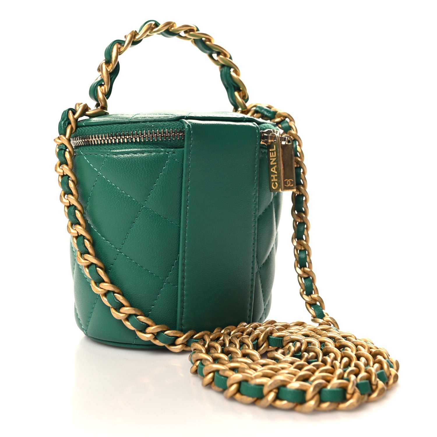 Chanel Lambskin Quilted Afternoon Tea Top Handle Vanity Case With Chain Green 3 of 11