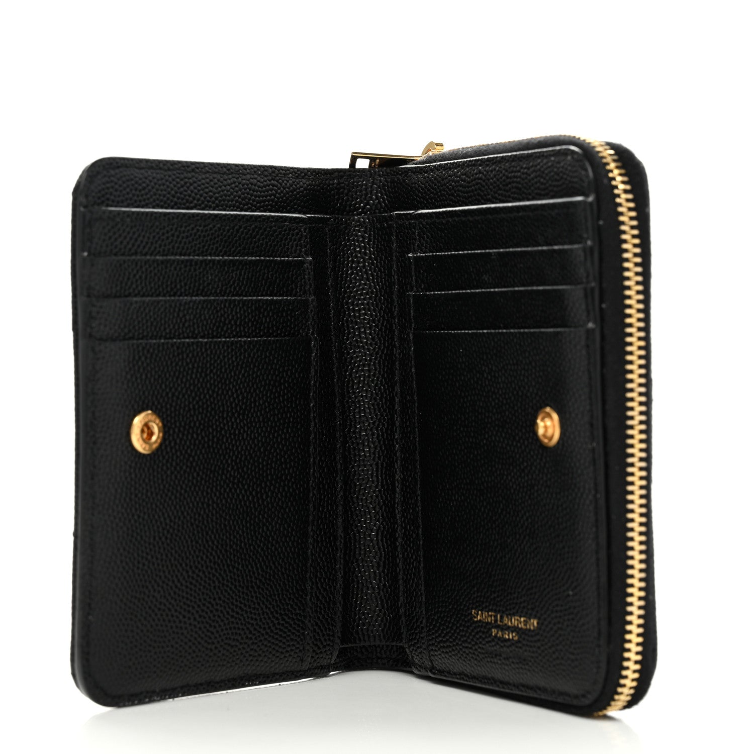 Saint Laurent Grain De Poudre Matelasse Chevron Monogram Compact Zip Around Wallet Black 5 of 7