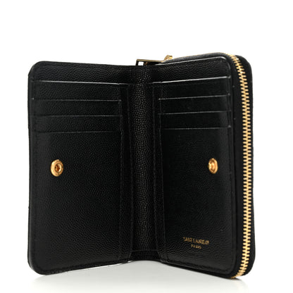 Saint Laurent Grain De Poudre Matelasse Chevron Monogram Compact Zip Around Wallet Black 5 of 7