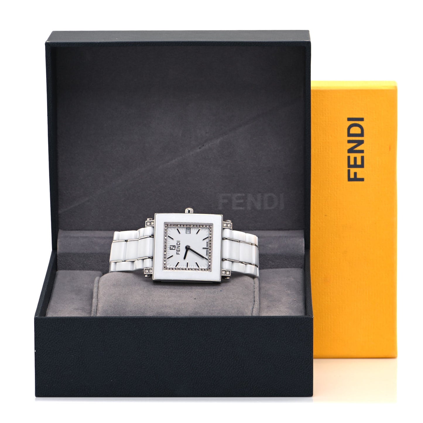 Stainless Steel Ceramic Diamond Bezel 30mm Quadro Quartz Watch White