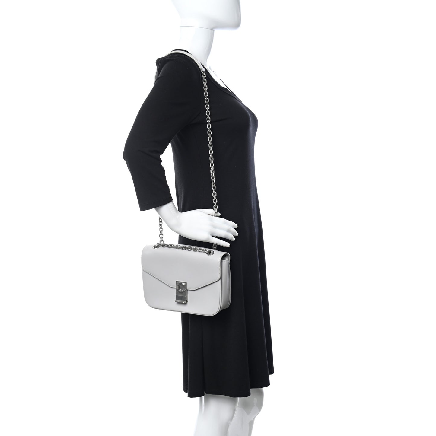 Shiny Calfskin Medium C Bag Pale Grey
