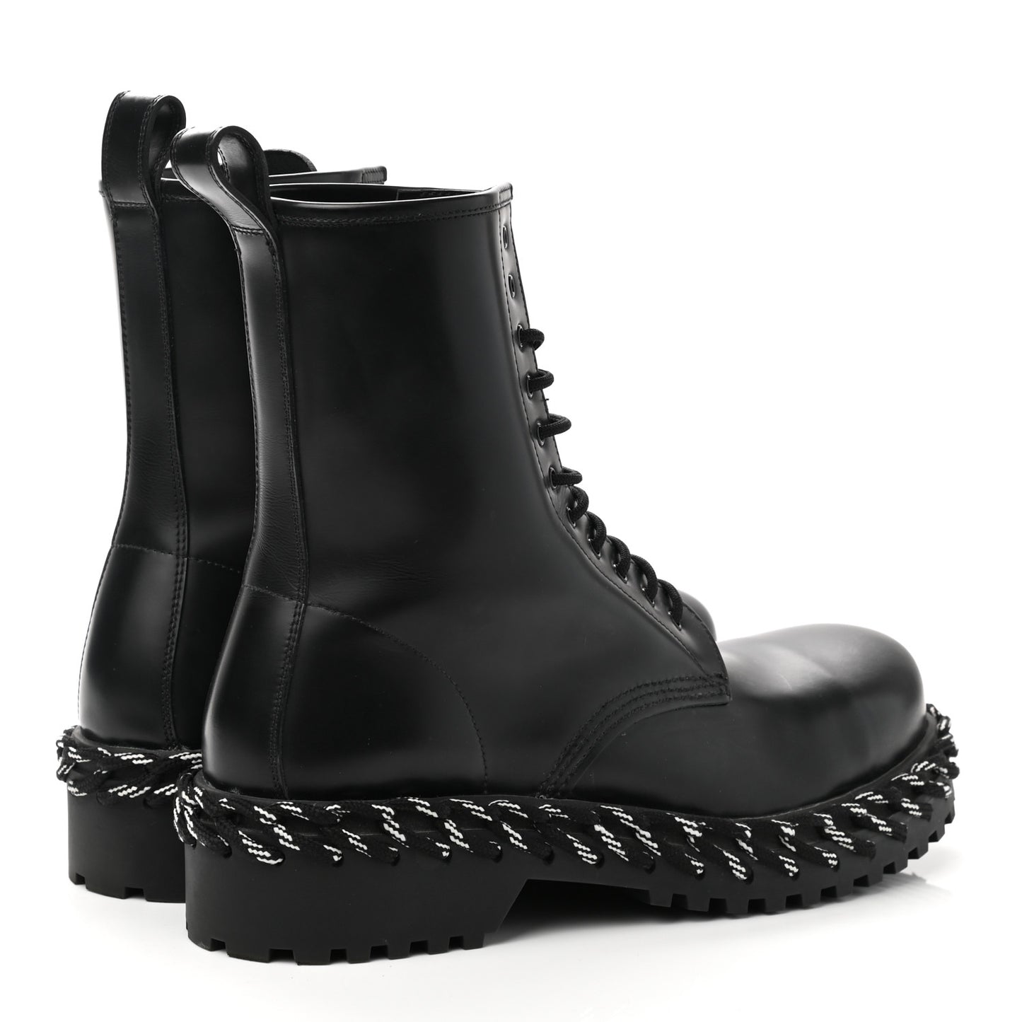 Calfskin Woven Detail Mens Combat Boots 40 Black
