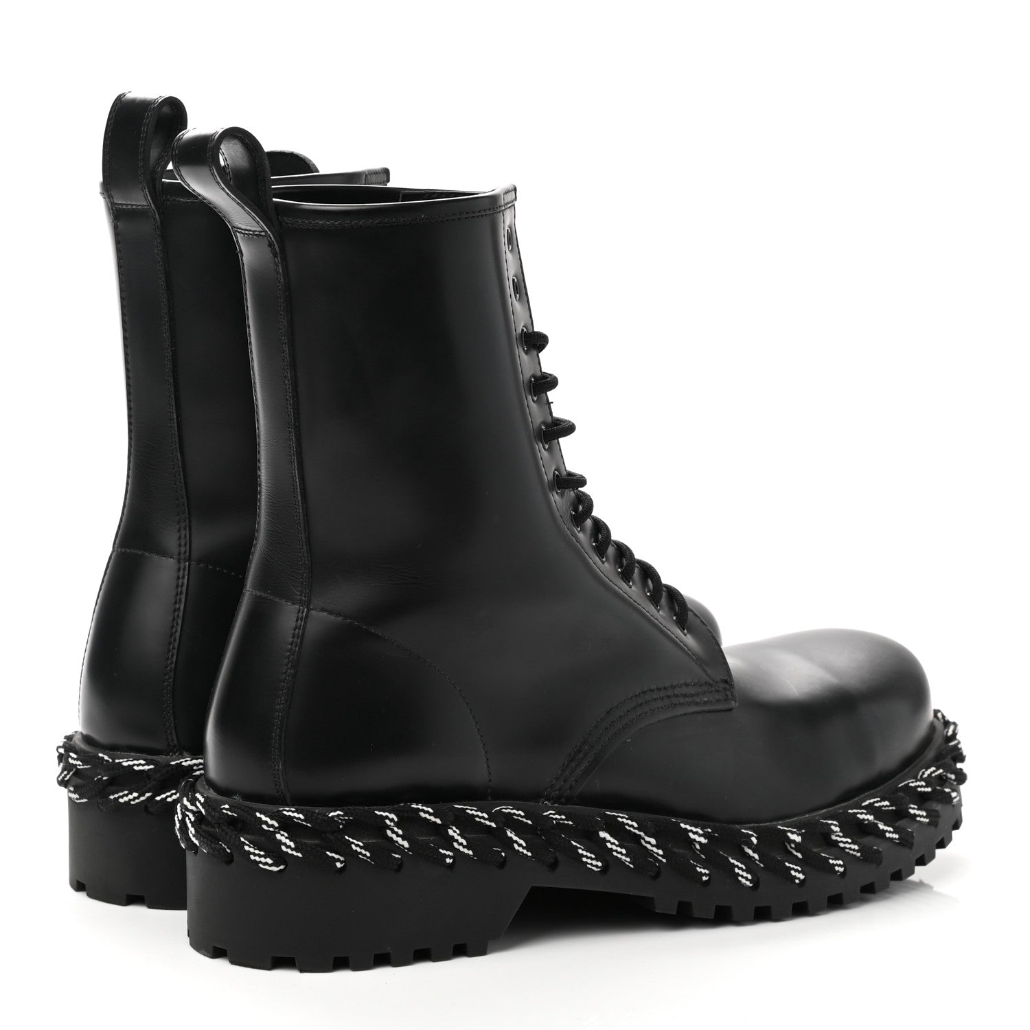 Balenciaga Calfskin Woven Detail Mens Combat Boots 40 Black 4 of 8