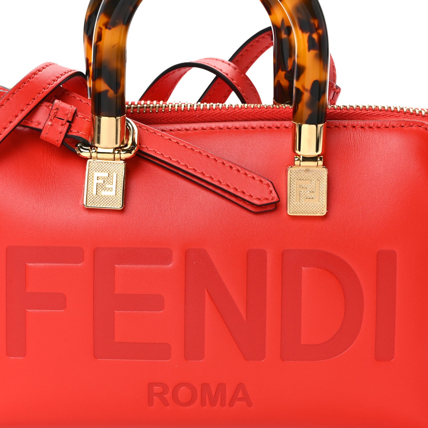 Fendi Vitello King Plexiglass Logo Embossed Mini By The Way Top Handle Boston Bag Papavero 8 of 13