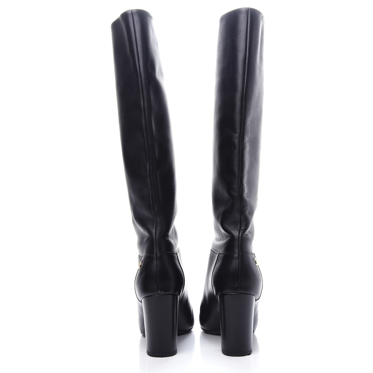 Chanel Calfskin CC Knee High Boots 37.5 Black 7 of 10